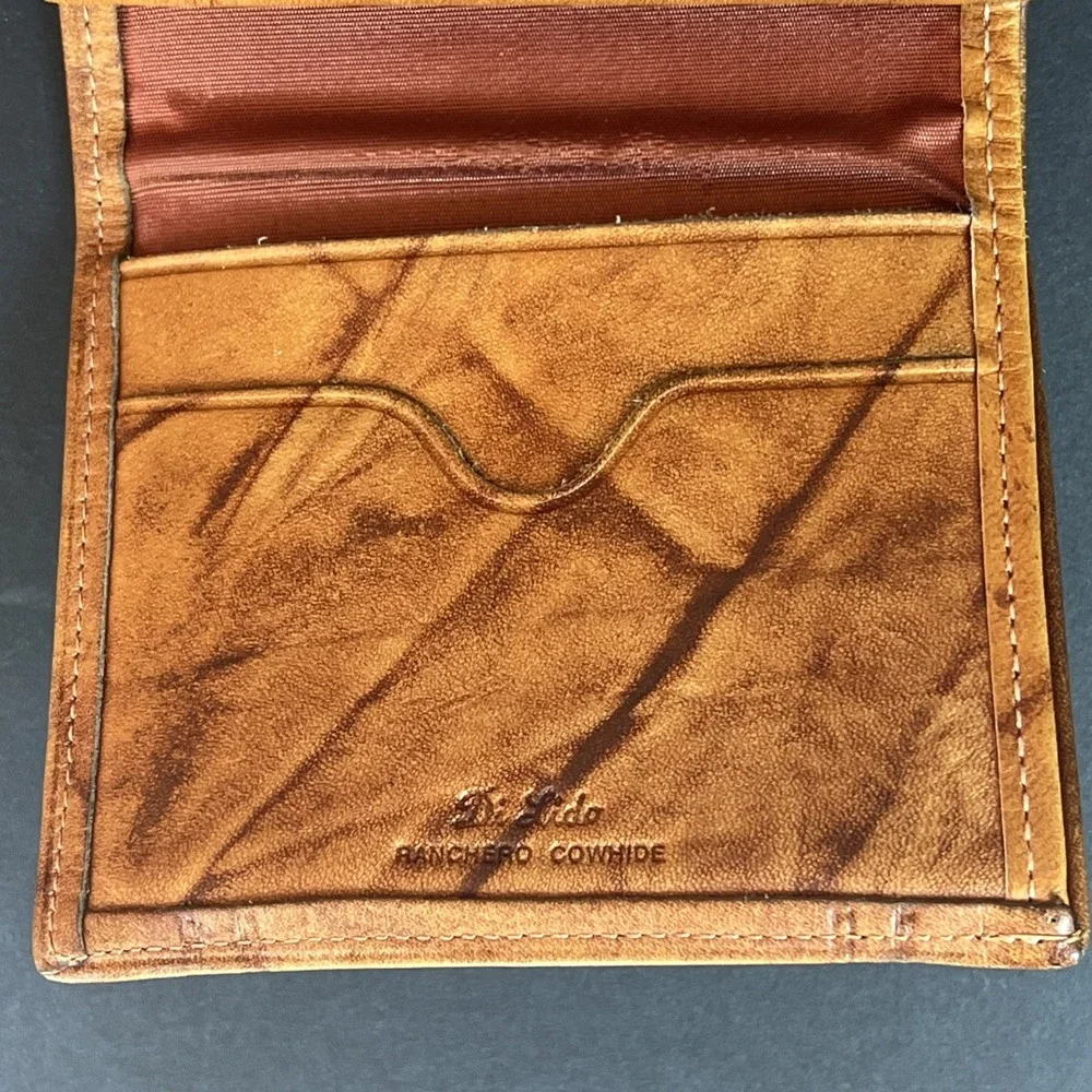 VTG Di Lido Ranchero Cowhide Leather Men's Bifold Wallet Double Kisslock Brown